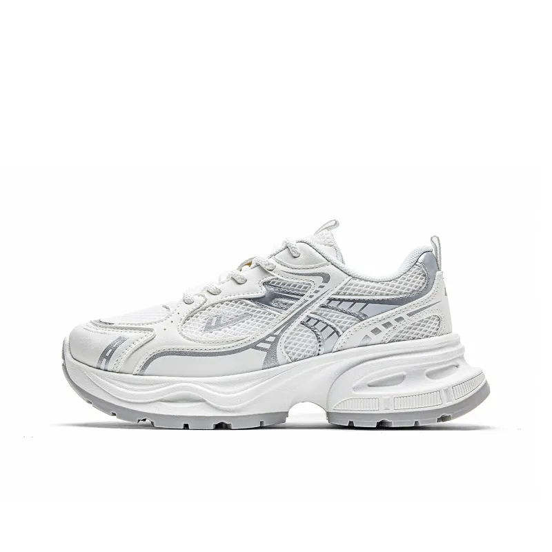 Warrior Anti Slip And Wear Resistant Height Increasing Low Top Chunky Sneakers Women's White Silver-0