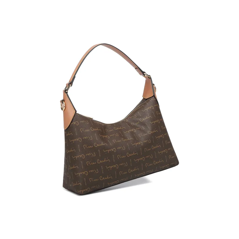 PIERRE CARDIN PVC Shoulder Bag, Crossbody Bag, Handbag Large Size Women's Coffee/Coffee & Yellow Brown-4