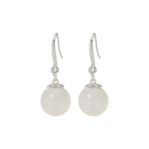 Yarondi Earrings Pale Greenish White Jade Women's