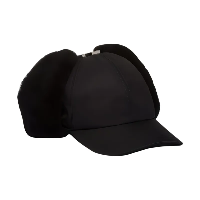 PRADA Re Nylon Shearling trim Hat-0