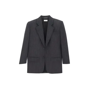 SAINT LAURENT Oversized Jacket In Rive Gauche Striped Flannel Blazers Men's Gray