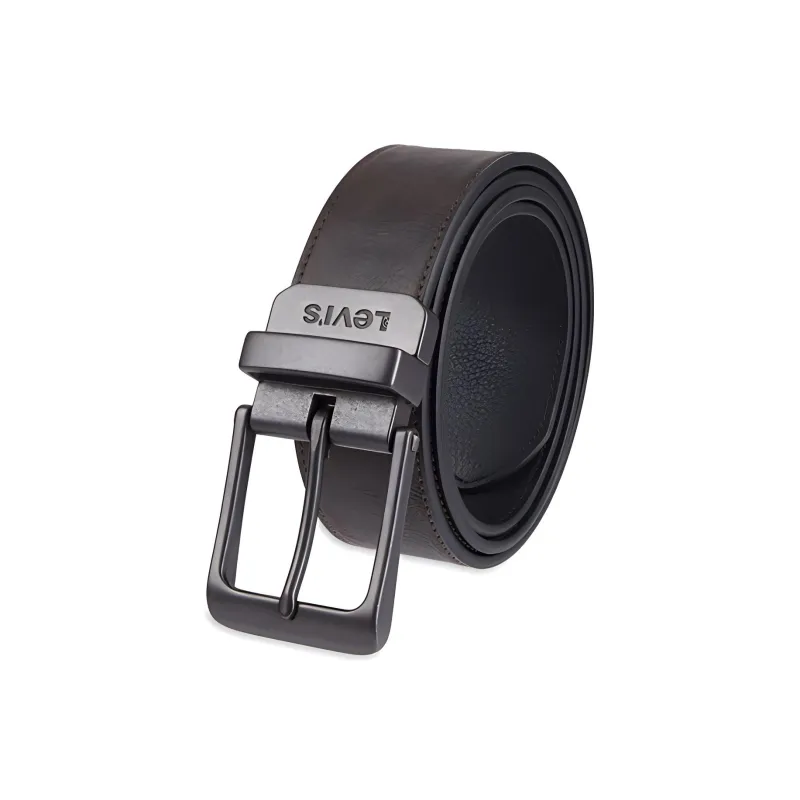 Levis Classic Logo Letter Carving Decoration Pin Buckle Cow Leather Leather Belts Men's Brown Width 3.7CM-0