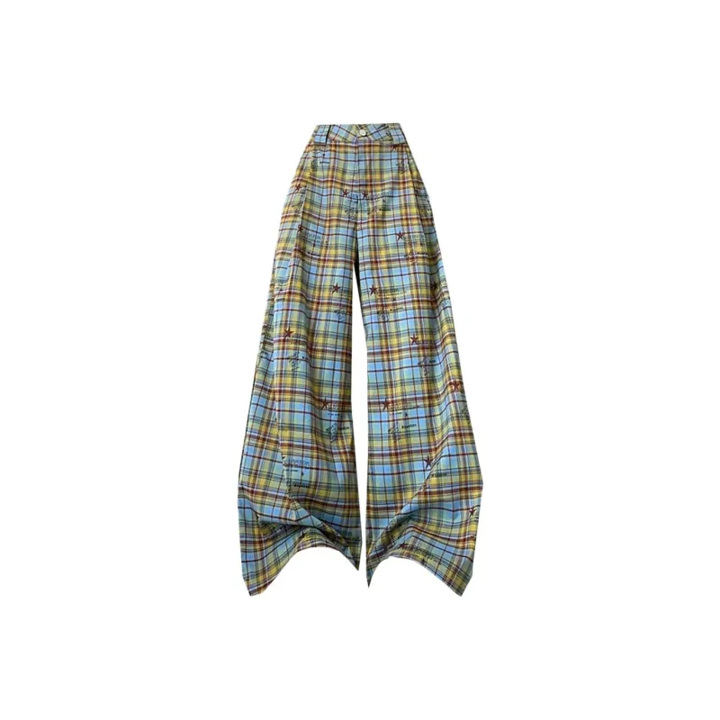 Mu Xiao Xin Casual Pants Women's Yellow Blue Plaid-2