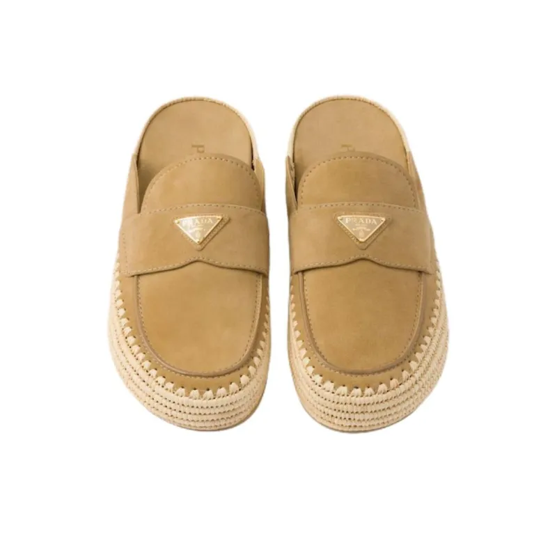 PRADA Slip Resistant Closed Toe Slippers Women's Brown-4