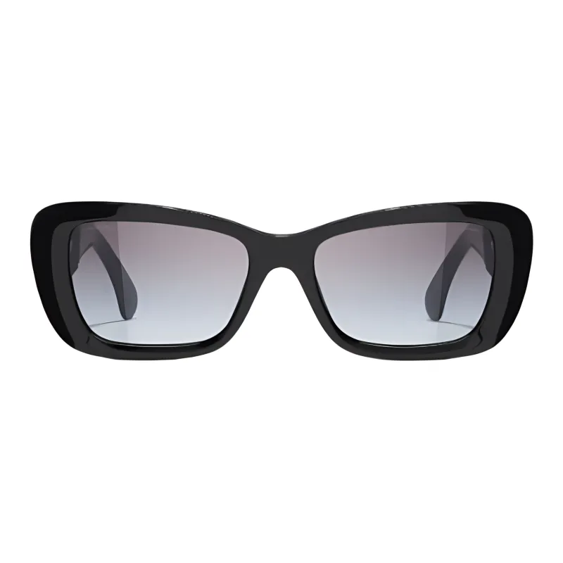 CHANEL Acetate Tweed Irregular Shape Sunglasses Women's Black-0