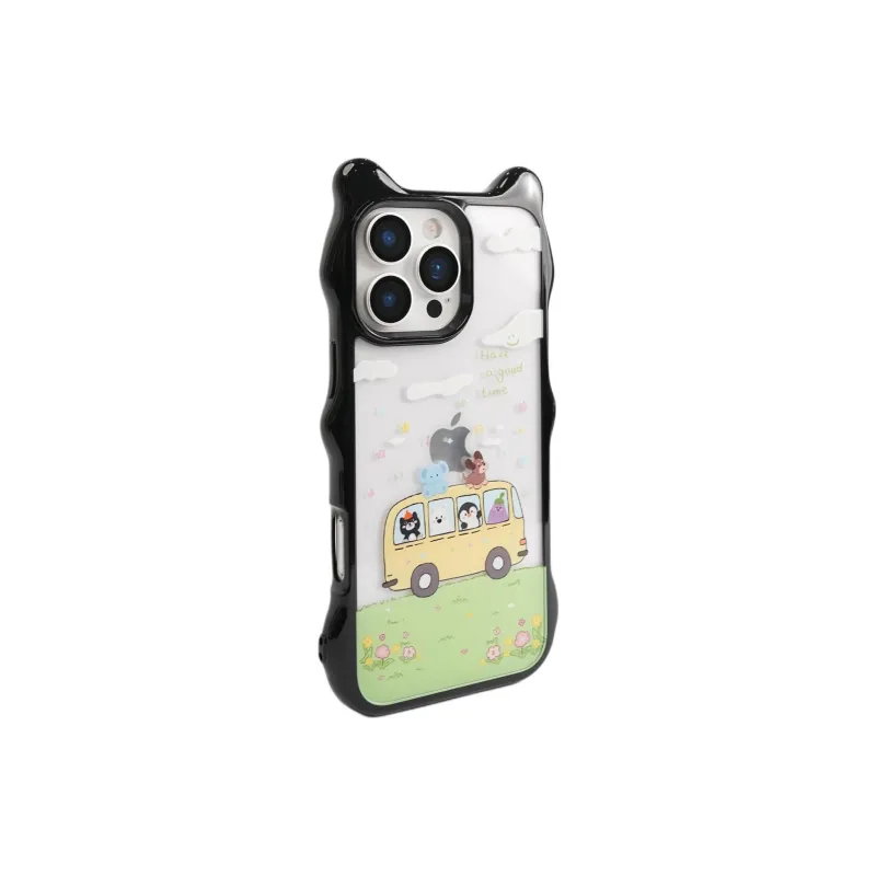 Sopi Acrylic Material Spring Outing Bus Doll Phone Cases Compatible With IPhone 16/15 Pro Max/Apple 13/14 Pro/Max-1