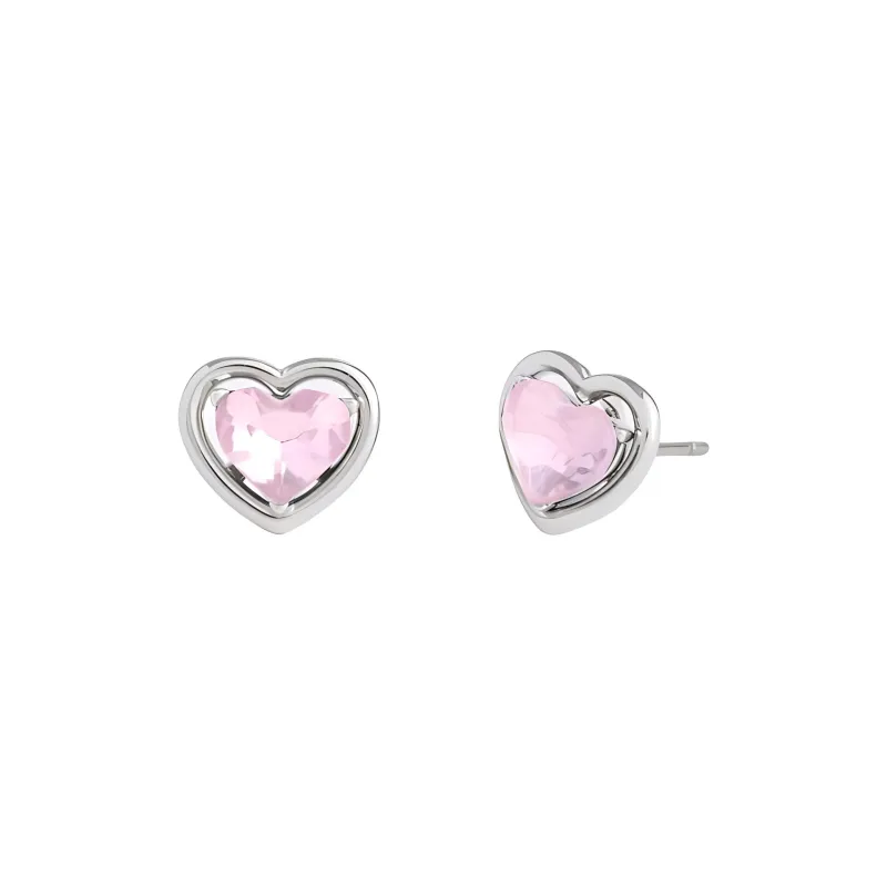 COACH Brass-Plated Glass Cubic Zircon Titanium Rod Stud Earrings Women's Pink-0