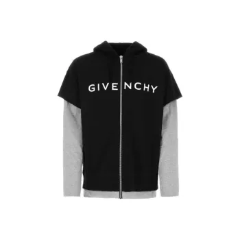 Givenchy Logo Printed Layered Zip Up Hoodie