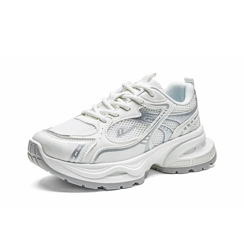 Warrior Anti Slip And Wear Resistant Height Increasing Low Top Chunky Sneakers Women's White Silver-2