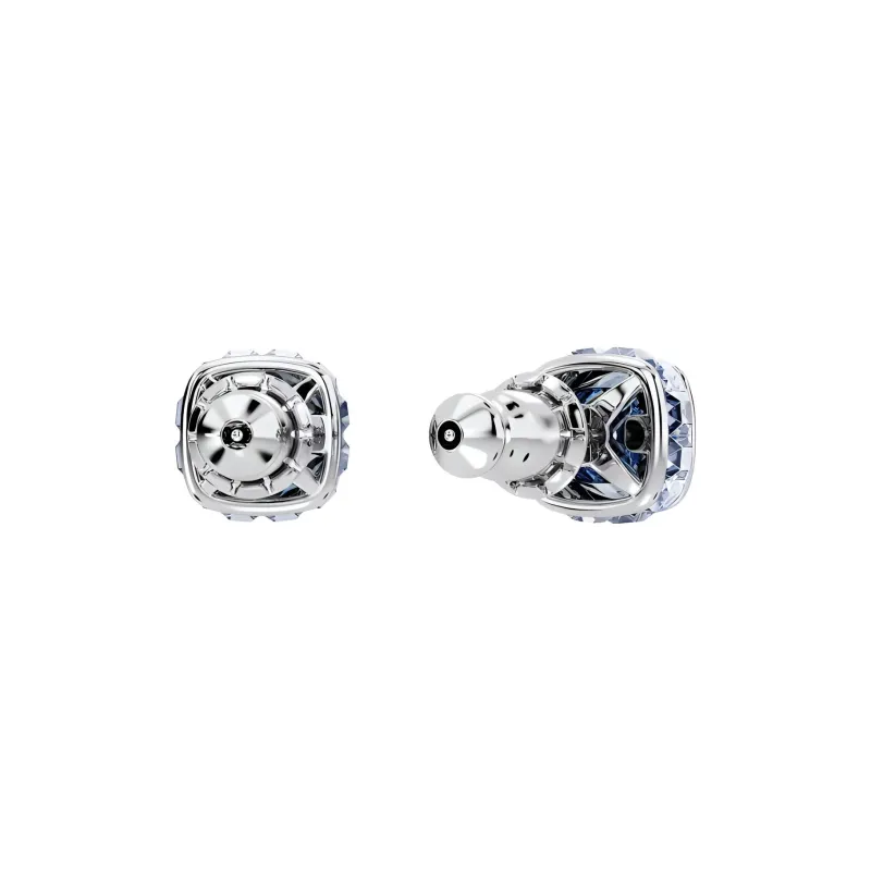 Swarovski Birthstone Crystal, Rhodium Plated Stud Earrings Unisex Blue-2