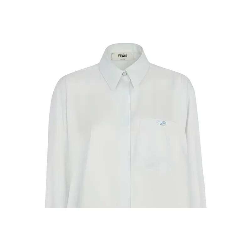 FENDI Logo Embroidered Curved Hem Shirt-3