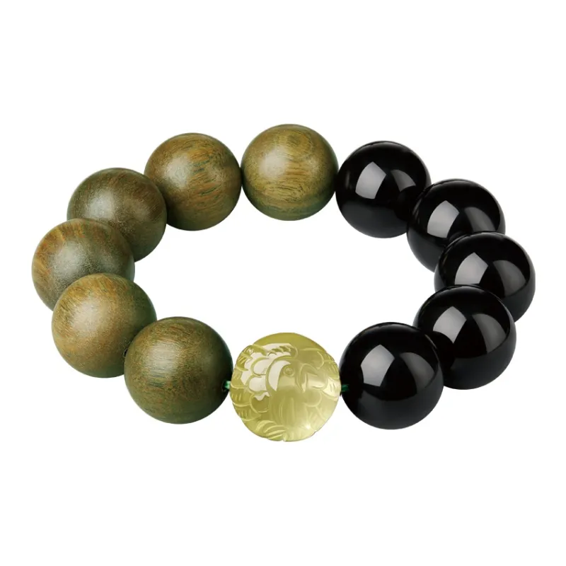 Moonstone Edge Green Sandalwood Wooden Bracelets Men's-14