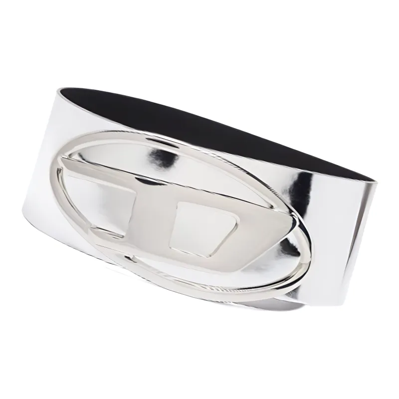 DIESEL Solid Color Design Leather Belts Women's Silver-1
