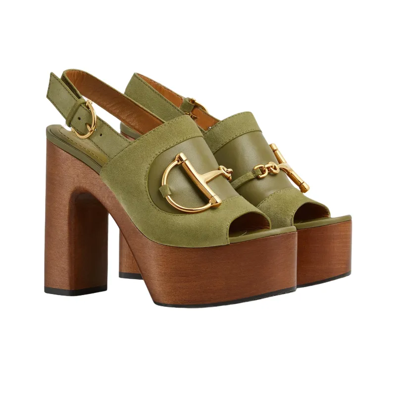 GUCCI Horsebit One Strap Sandals 13cm Women's Light Green-2