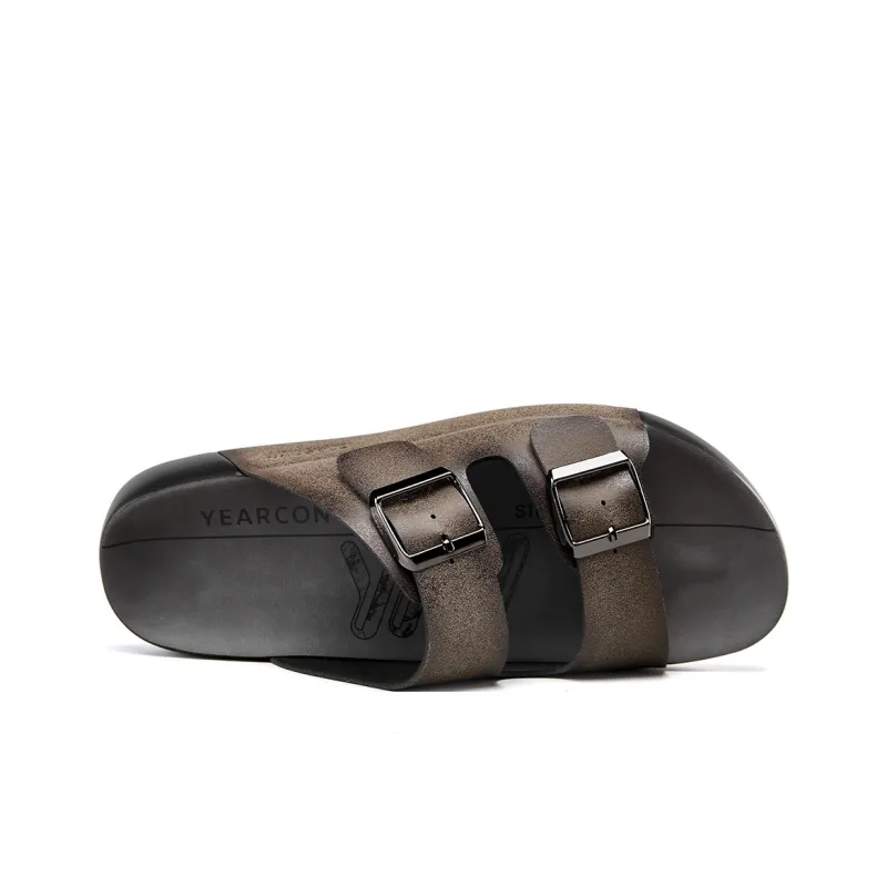 YEARCON Slide Slippers Men Brown-2