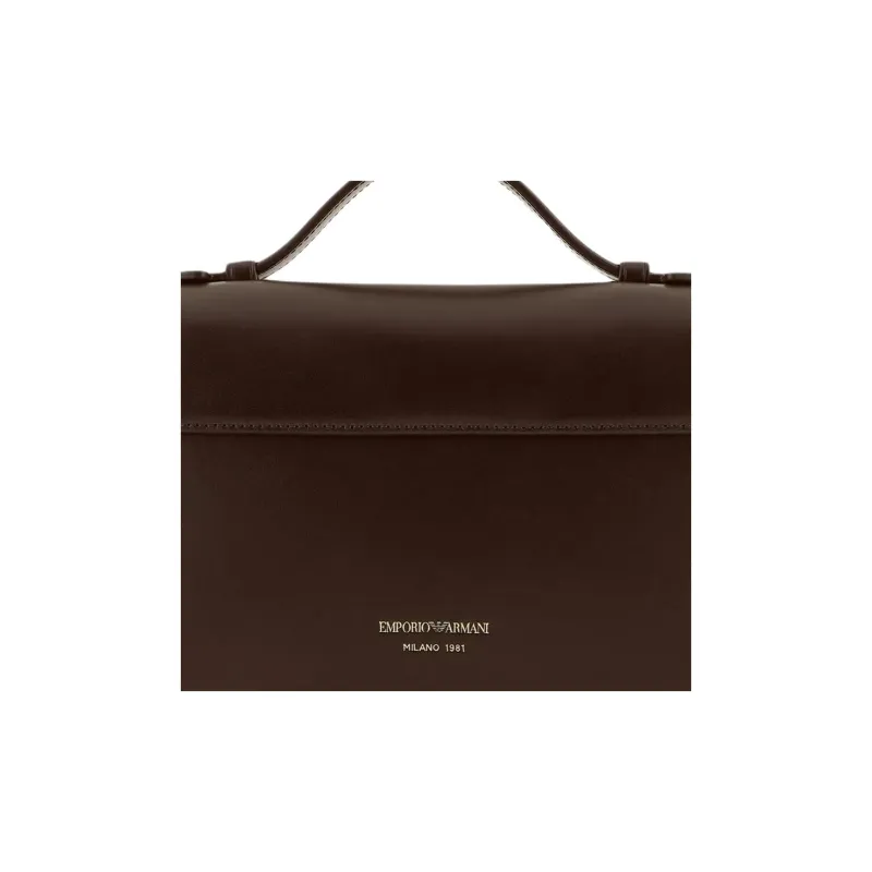 EMPORIO ARMANI Split Cow Leather With Transferred Grain One Shoulder Handbag Women's Brown-4