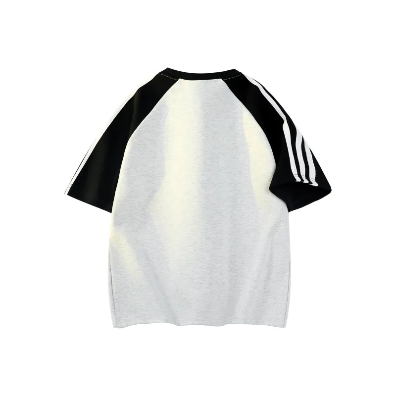 Qnxeey T Shirt Unisex Black & White With Gray Sleeves-8