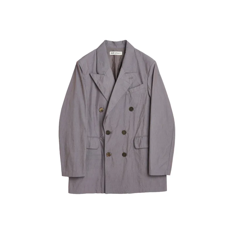 OUR LEGACY Poplin-texture Double-breasted Blazer-0