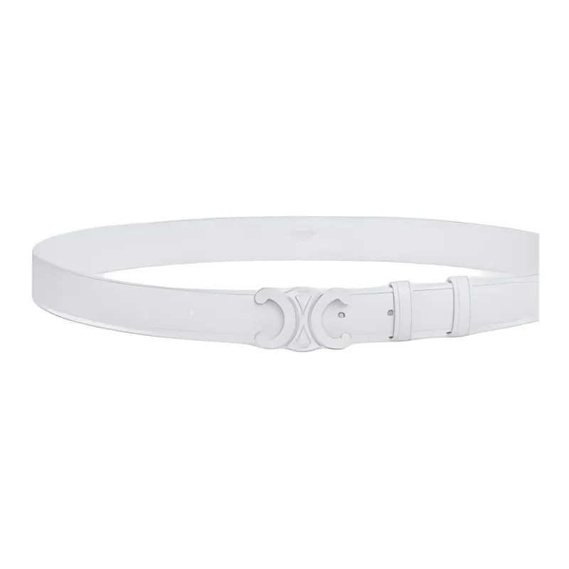 CELINE Badge Smooth Mouth Design Leather Belts Women's White Width  2.5cm-2