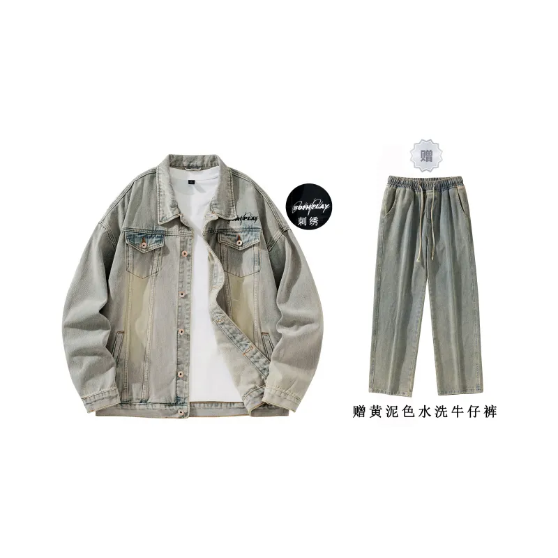 BOTH PLAY Denim Jacket Comes With Short Sleeved T Shirt Unisex-17