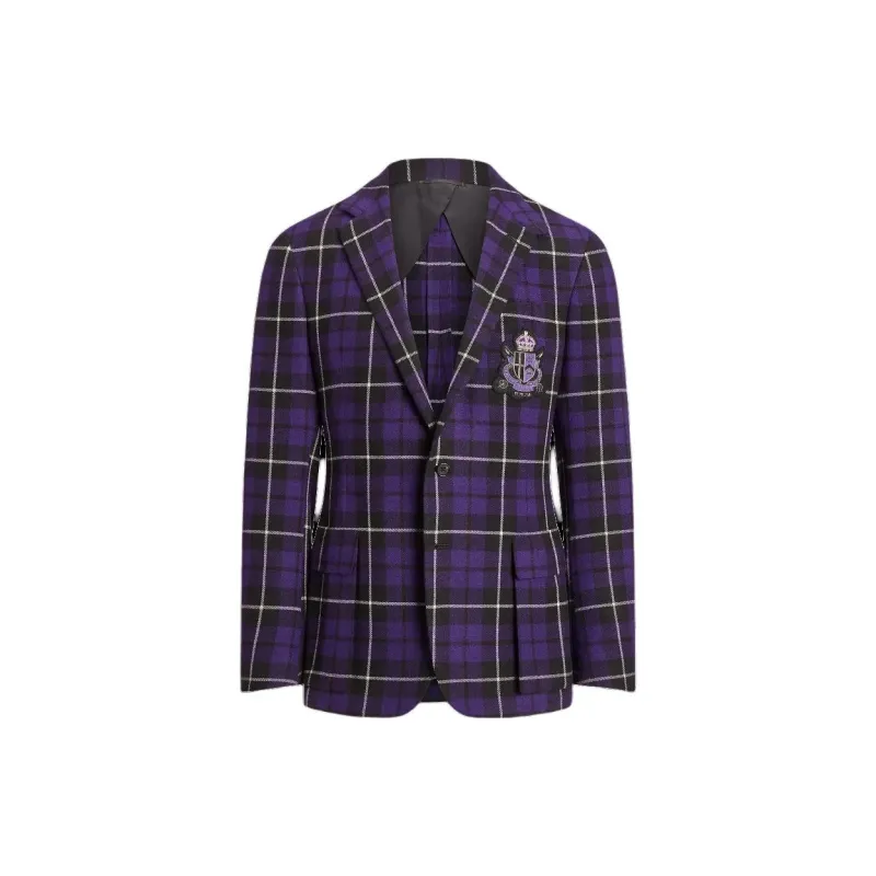 Polo Ralph Lauren Kent Handmade Plaid Cashmere Suit Jacket Business Suits Coats Men's Purple-0