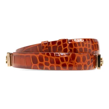 FERRAGAMO Textured Detail, Double Ring Buckle Leather Belts Women's Brown 2.5CM