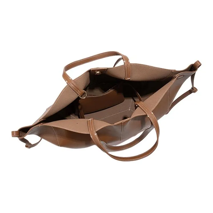 Vigno Synthetic Leather Shopping Bag, One Shoulder Handbag Women's Brown/Black/Elephant Gray-6