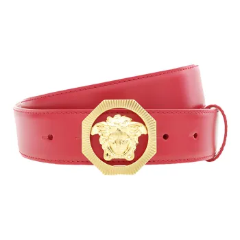 VERSACE Medusa Head Smooth Buckle Cow Leather Leather Belts Men's Red