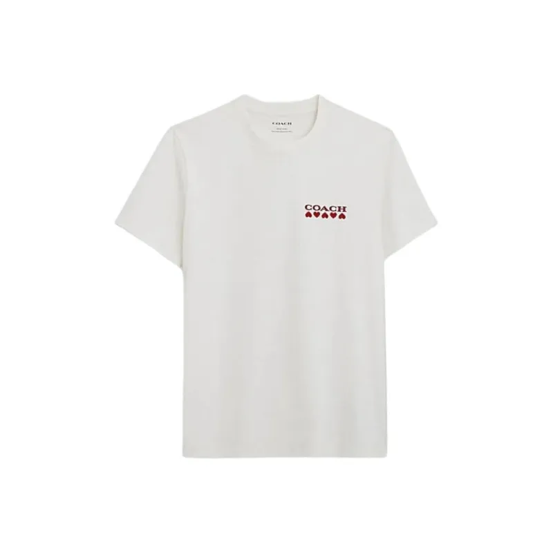 COACH Logo Letter Heart Print Crew Neck Short Sleeved T Shirt Men's T Shirt-0