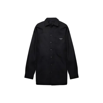 PRADA Camel Hair Chest Logo Button Down Shirt