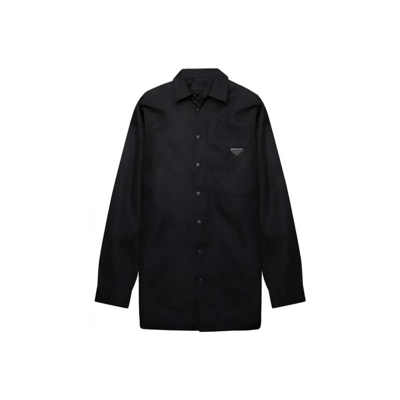 PRADA Camel Hair Chest Logo Button Down Shirt-0