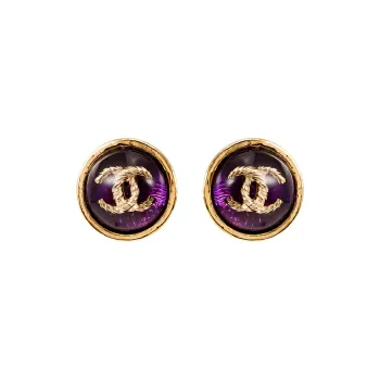 CHANEL Stud Earrings Women's Purple/Gold