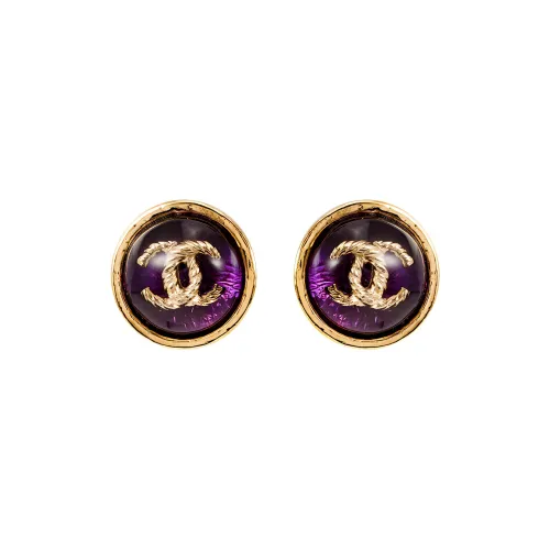 CHANEL Stud Earrings Women's Purple/Gold