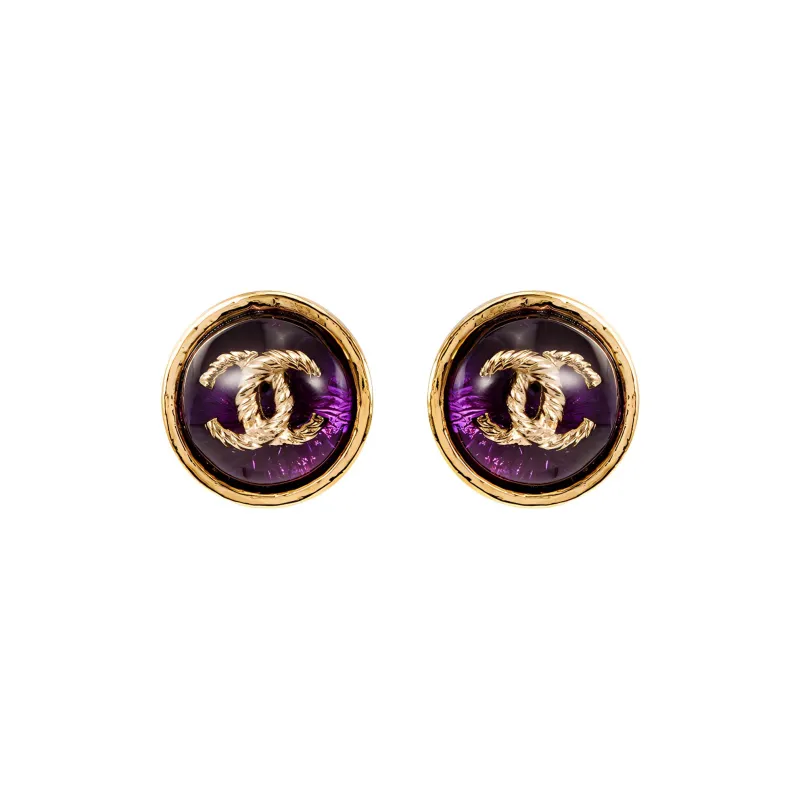 CHANEL Stud Earrings Women's Purple/Gold-0