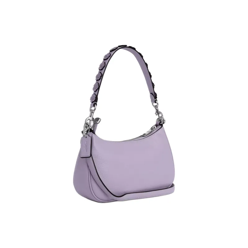 COACH Teri Pebble Leather Shoulder Bag, Crossbody Bag, Handbag Medium Size Women's Purple-1