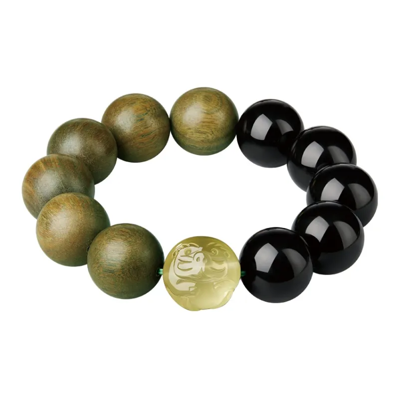 Moonstone Edge Green Sandalwood Wooden Bracelets Men's-2