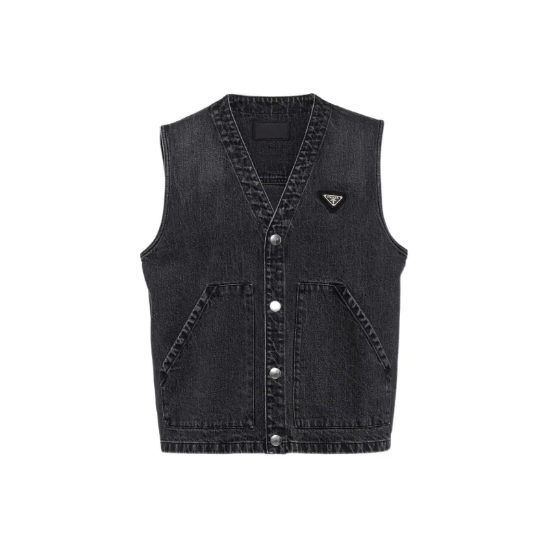 PRADA Triangle-logo Denim Vest-0