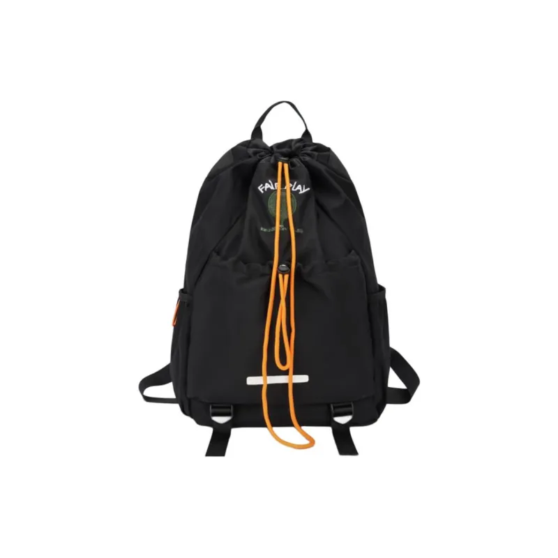 OURFUN Washed Cloth Backpack Unisex Black/Light Green-0