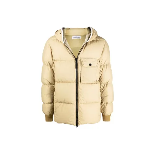 STONE ISLAND FW21 Solid Color Hooded Thickened Down Jacket Men's Yellow