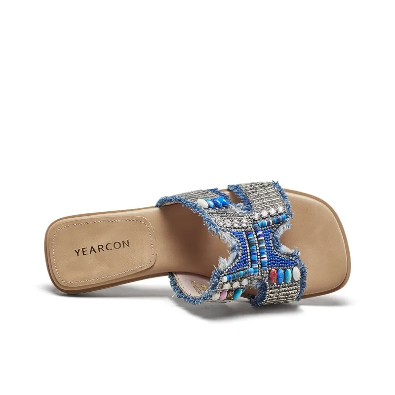 YEARCON Slide Slippers Women's Apricot, Light Blue-6