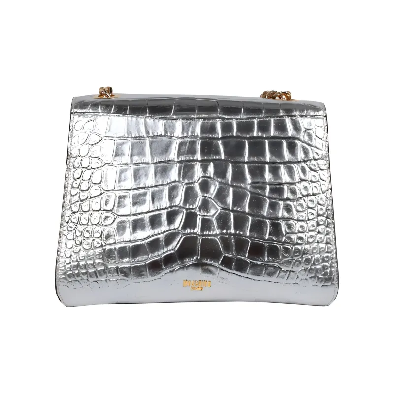 MOSCHINO Leather Crossbody Bag Shoulder Bag Women's Gray-3