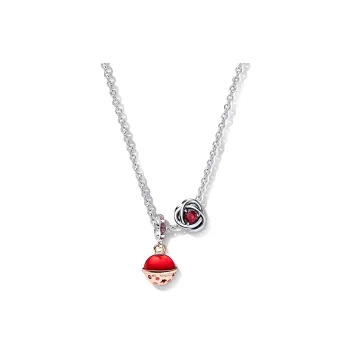 Pandora Gold-Plated Copper-Silver Alloy 925 Sterling Silver Glass Necklaces Women's Red