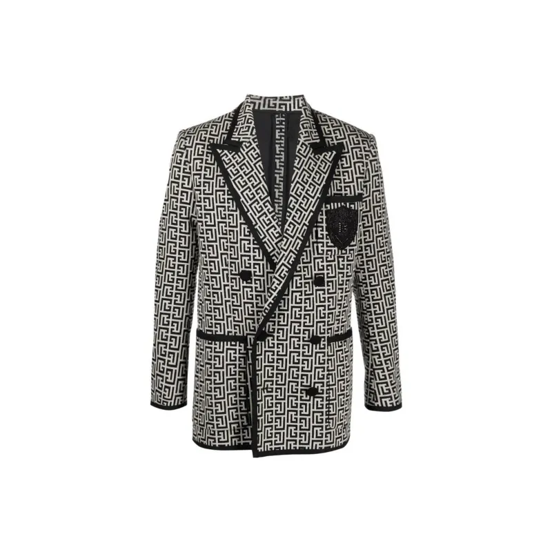 BALMAIN Monogram Jacquard Double breasted Blazer-0