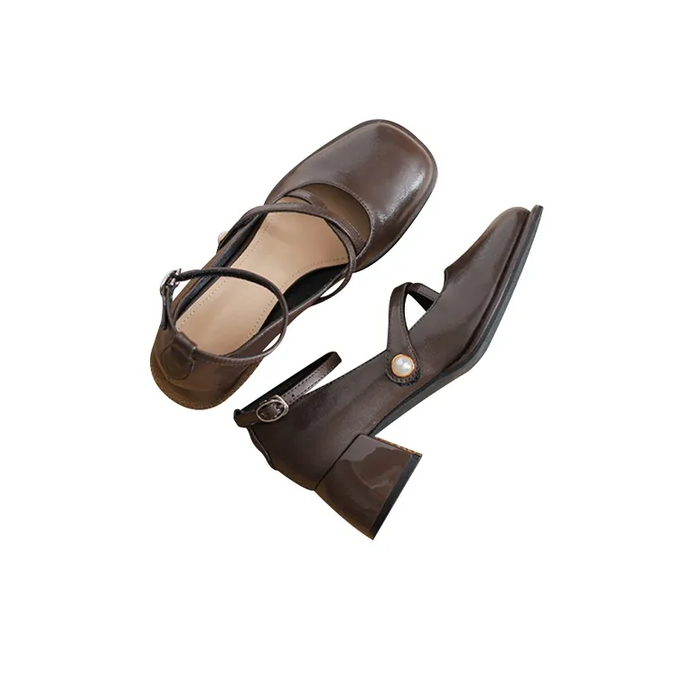 TADSW Chunky Heel High Heels 5cm Women's Dark Brown-1