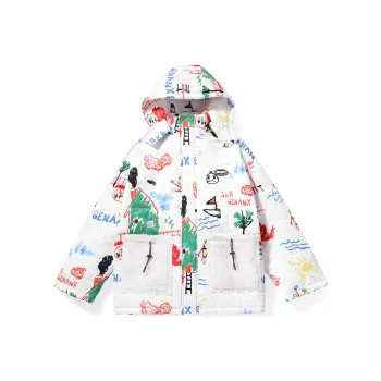GENANX Cartoon Detachable Hood Loose Fit Puffer Jacket Unisex White