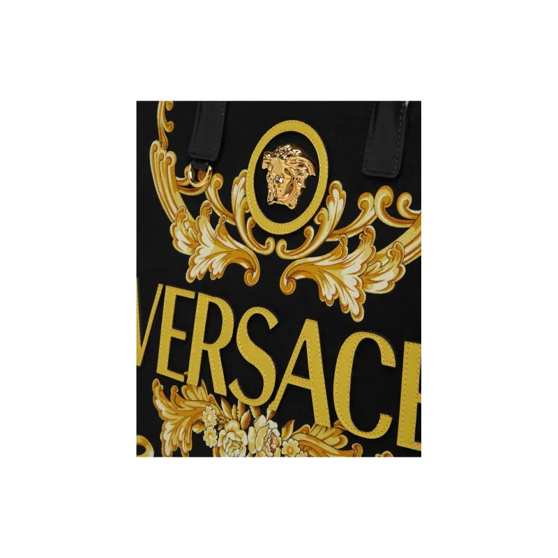 FANSIZHE La Medusa Cotton Tote Bag, Shopping Bag, Handbag Large Size Women's Black & Gold-4