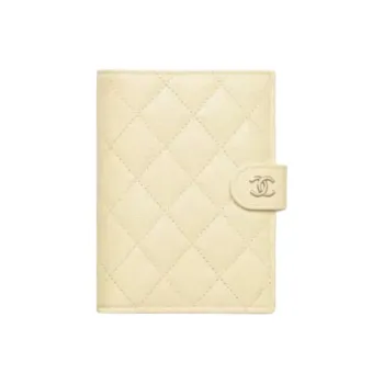 CHANEL Shiny Calfskin Passport Holder Unisex Yellow
