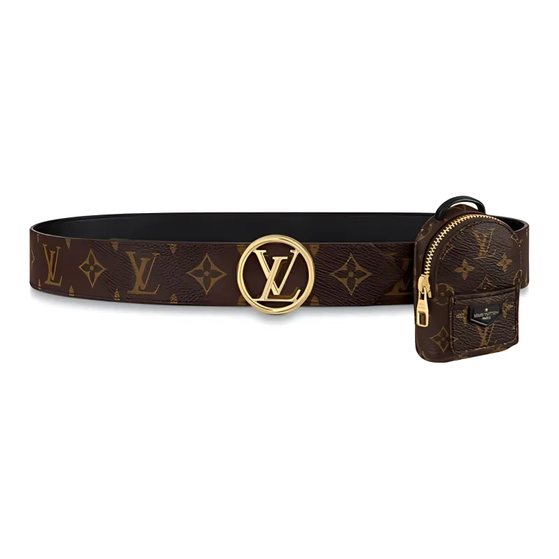 LOUIS VUITTON PALM SPRING Casual Fashion Logo Smooth Buckle Leather Belts Women's Brown Width  3.5cm-0