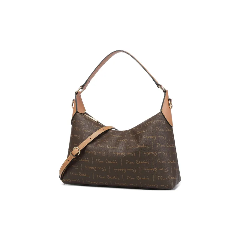 PIERRE CARDIN PVC Shoulder Bag, Crossbody Bag, Handbag Large Size Women's Coffee/Coffee & Yellow Brown-1