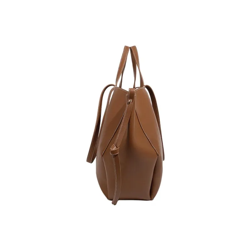 Vigno Synthetic Leather Shopping Bag, One Shoulder Handbag Women's Brown/Black/Elephant Gray-5